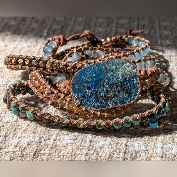 Jewelry - Bohemian Blue Turquoise Gemstone Wrap Bracelet